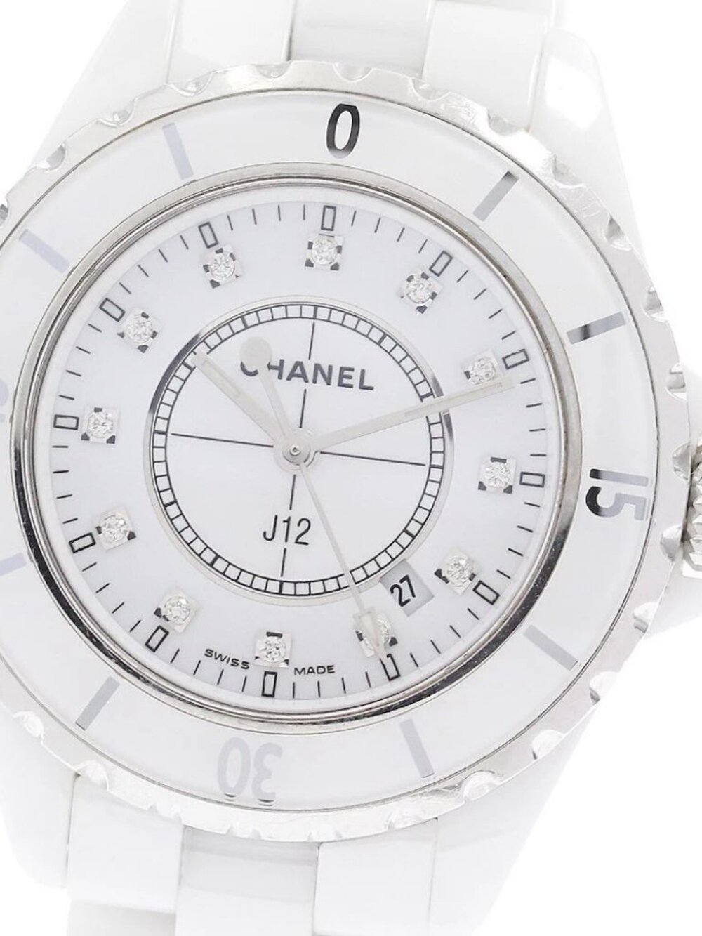 CHANEL J12 H1628 White ceramic 12P diamond white Dial Quartz Ladies Watch_956587